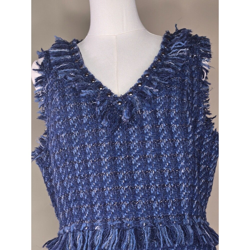 Kate Spade New York Jasmine Blue Madison Ave Tweed Fringe Dress US 12 - Picture 2 of 14